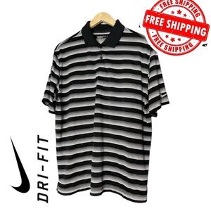 Nike Golf Dri Fit Men’s Black/White Striped Polo Shirt Size Large FREE SHIPPING